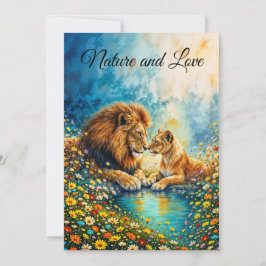 Golden Lejon Lioness färglösa vilda blommor Inbjudningar