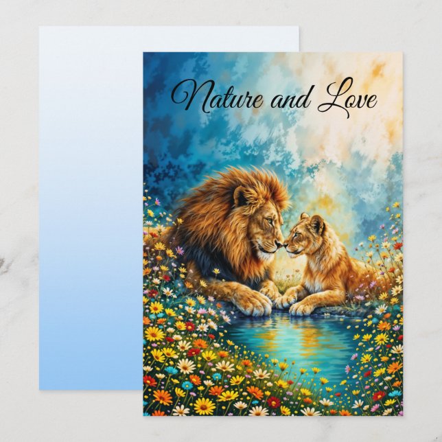 Golden Lejon Lioness färglösa vilda blommor Inbjudningar (Fram/baksida)