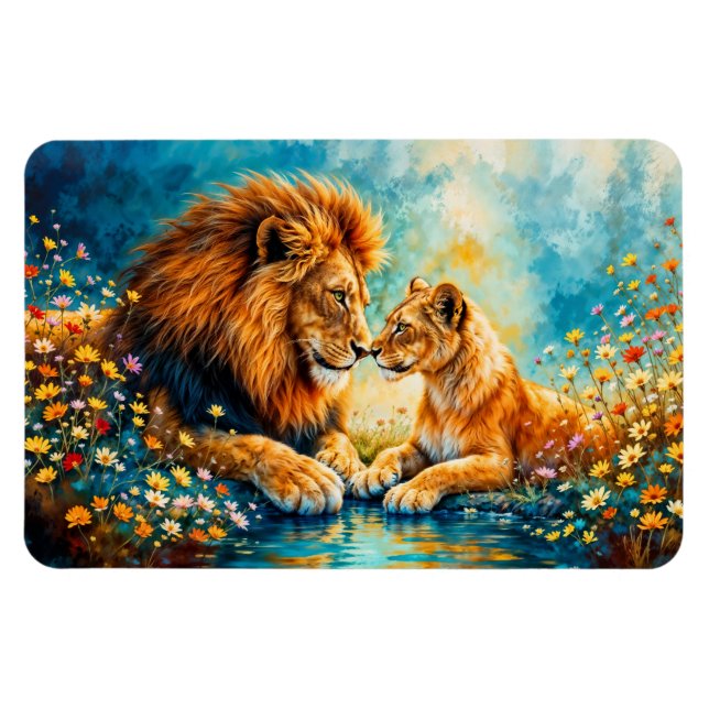 Golden Lejon Lioness färglösa vilda blommor Magnet (Horisontell)