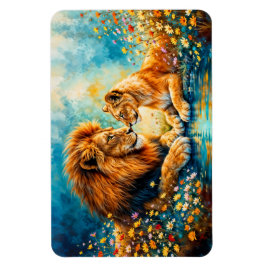 Golden Lejon Lioness färglösa vilda blommor Magnet