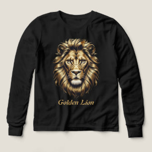 Golden Lejona Ansikte T-Shirt - Elegant Black & Gu