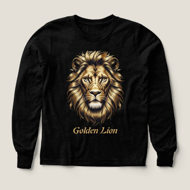 Golden Lejona Ansikte T-Shirt - Elegant Black & Gu (Design framsida)