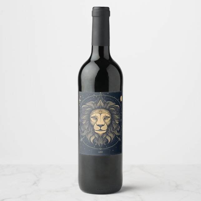 Golden Leo Zodiac Astrology Design Vinflaska Etikett (Framsida)