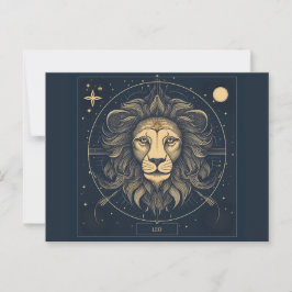 Golden Leo Zodiac Astrology Design Vykort