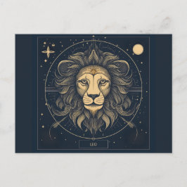 Golden Leo Zodiac Astrology Design Vykort