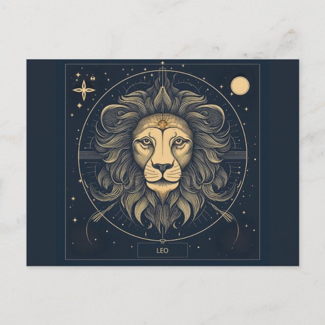 Golden Leo Zodiac Astrology Design Vykort (Framsida)
