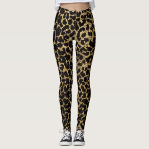 Golden Leopard: Black Fabric Luxury Leggings