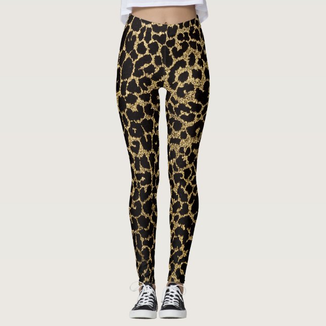Golden Leopard: Black Fabric Luxury Leggings (Framsida)