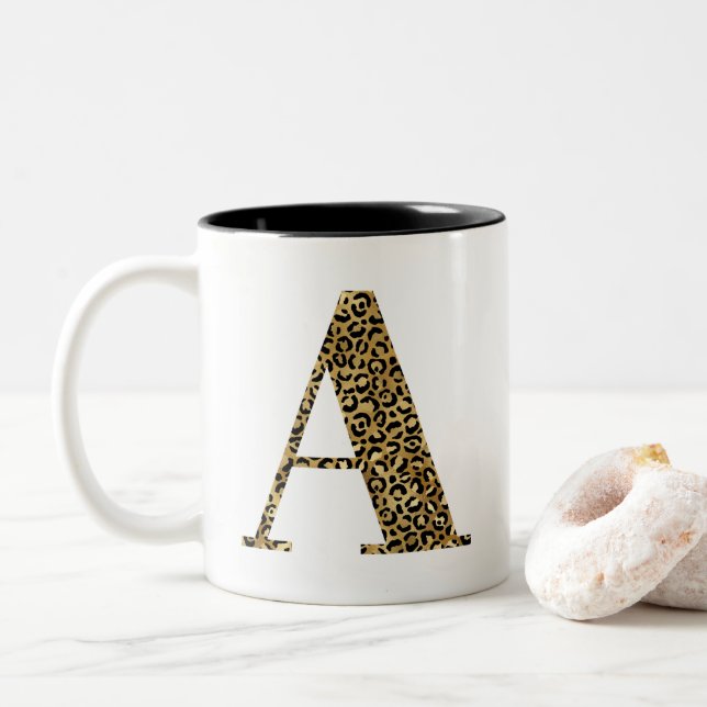 Golden Leopard Glam Monogram A Två-Tonad Mugg (Med munk)