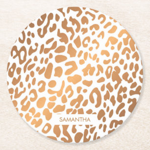 Golden Leopard Print Underlägg Papper Rund