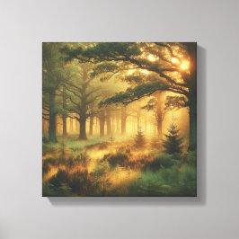 Golden Light Over Vintage Forest Canvas Print