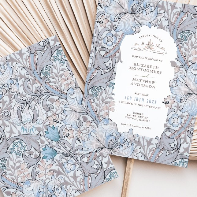 Golden Lily Bröllop Suite Rosa Cream Morris Inbjudningar (Skapare uppladdad)