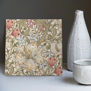Golden Lily William Morris Arts Crafts Blommigt Ce Kakelplatta