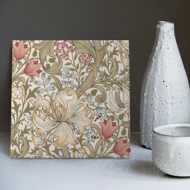 Golden Lily William Morris Arts Crafts Blommigt Ce Kakelplatta (Skapare uppladdad)
