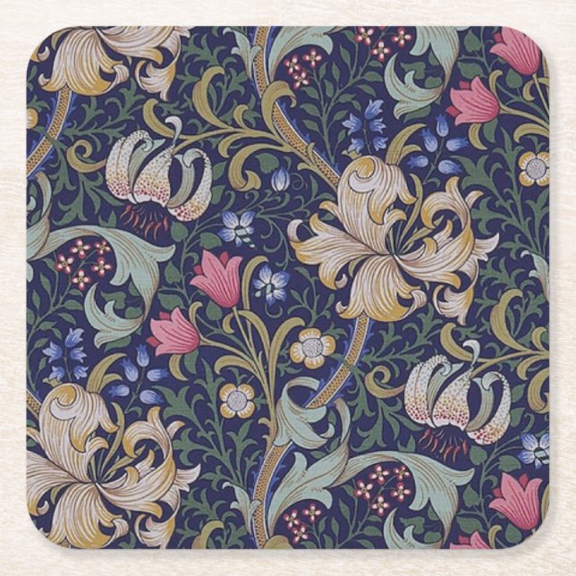 Golden Lily, William Morris Underlägg Papper Kvadrat (Framsidan)