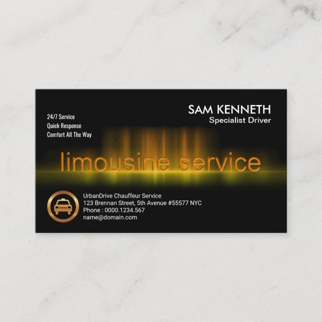 Golden Limousine Ljud Wave Chauffeur-tjänster Visitkort (Framsida)