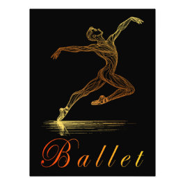 Golden Line Art Ballet Male Dancer Illustration Fototryck