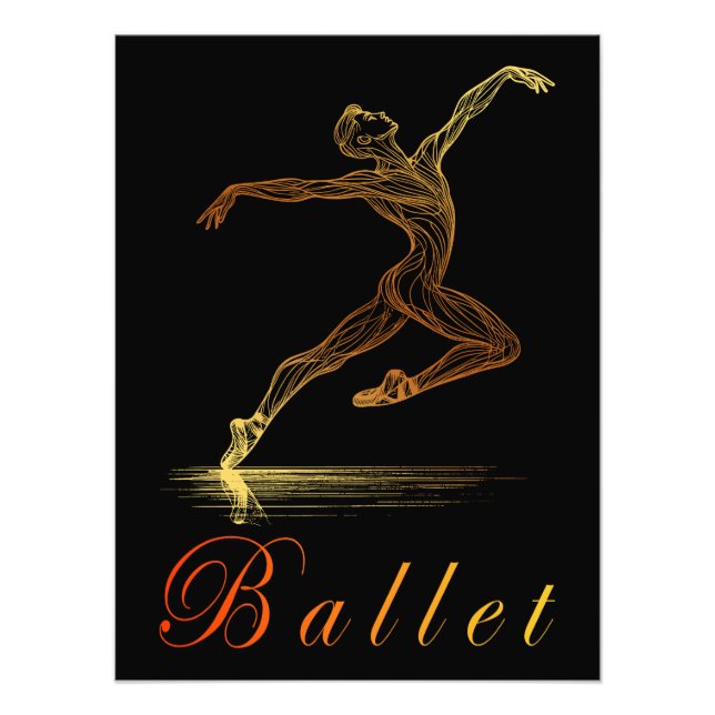 Golden Line Art Ballet Male Dancer Illustration Fototryck (Framsidan)