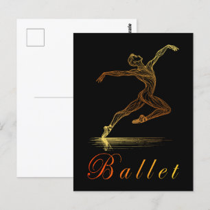 Golden Line Art Ballet Male Dancer Illustration Vykort