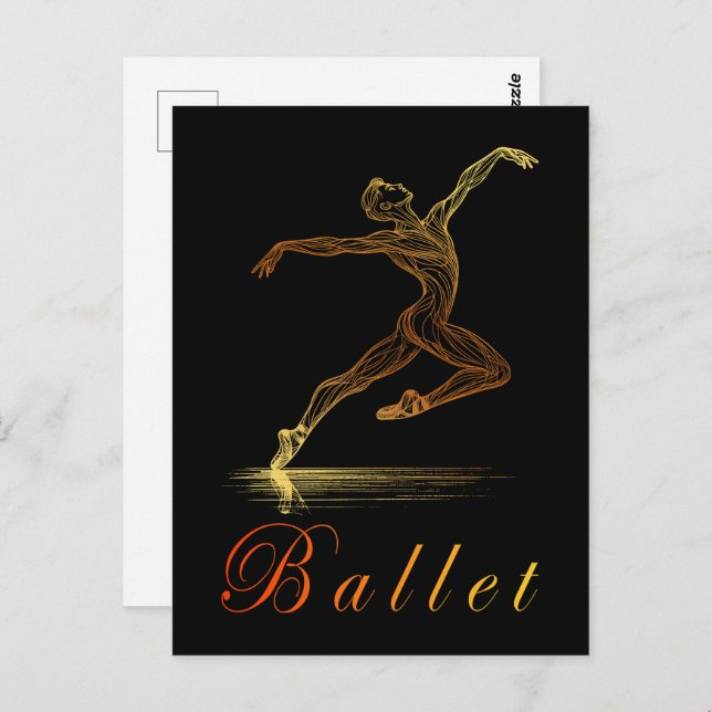 Golden Line Art Ballet Male Dancer Illustration Vykort (Fram/baksida)