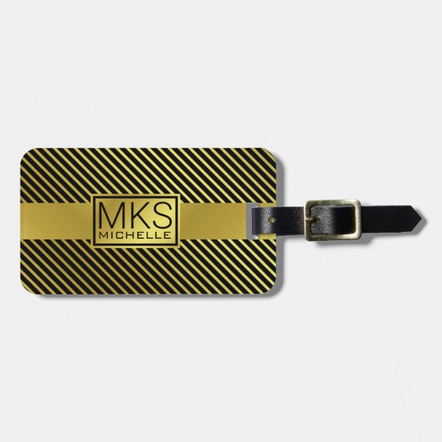 Golden Linjer Monogrammed resagemärke Bagagebricka (Horisontell Framsida)