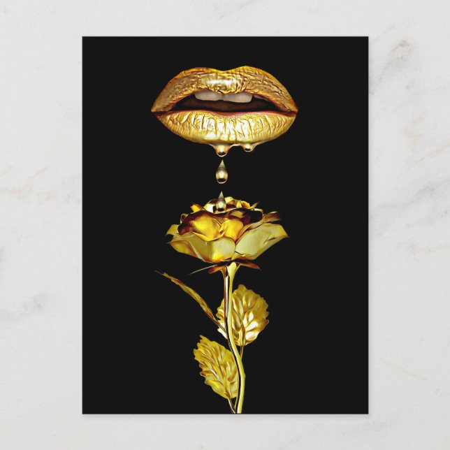 Golden Lips Dripping Liquid Gold Art  Vykort (Framsida)