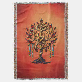 Golden Livets träd med Red Gemstones Filt