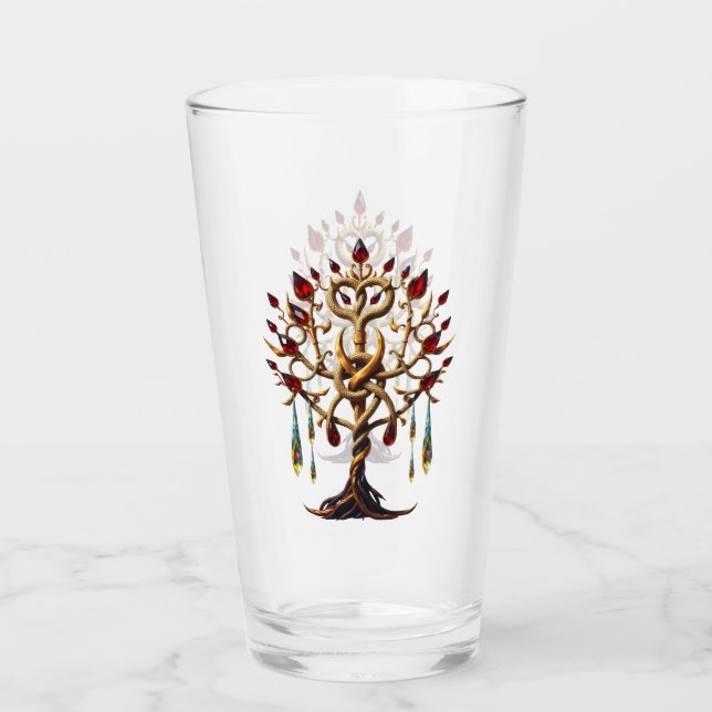 Golden Livets träd med Red Gemstones Glaskopp (Framsida)