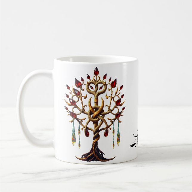 Golden Livets träd med Red Gemstones Kaffemugg (Vänster)