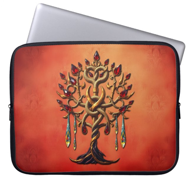 Golden Livets träd med Red Gemstones Laptop Fodral (Framsidan)