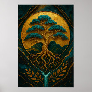 Golden Livets träd Mystical Natature Poster