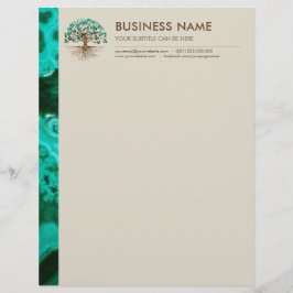 Golden Livets träd - Yggdrasil - Malachite Löv Brevhuvud