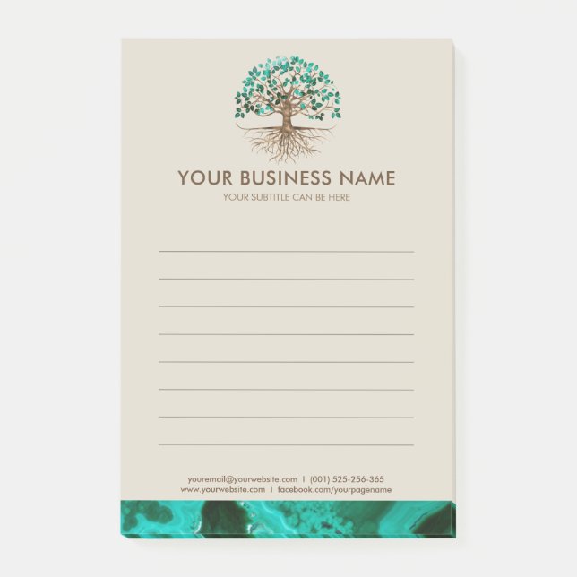 Golden Livets träd - Yggdrasil - Malachite Löv Post-it Block (Framsida)