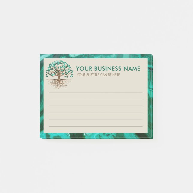 Golden Livets träd - Yggdrasil - Malachite Löv Post-it Block (Framsida)