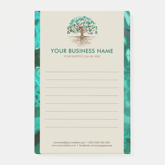 Golden Livets träd - Yggdrasil - Malachite Löv Post-it Block (Framsida)