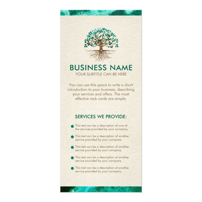 Golden Livets träd - Yggdrasil - Malachite Löv Reklamkort (Framsidan)