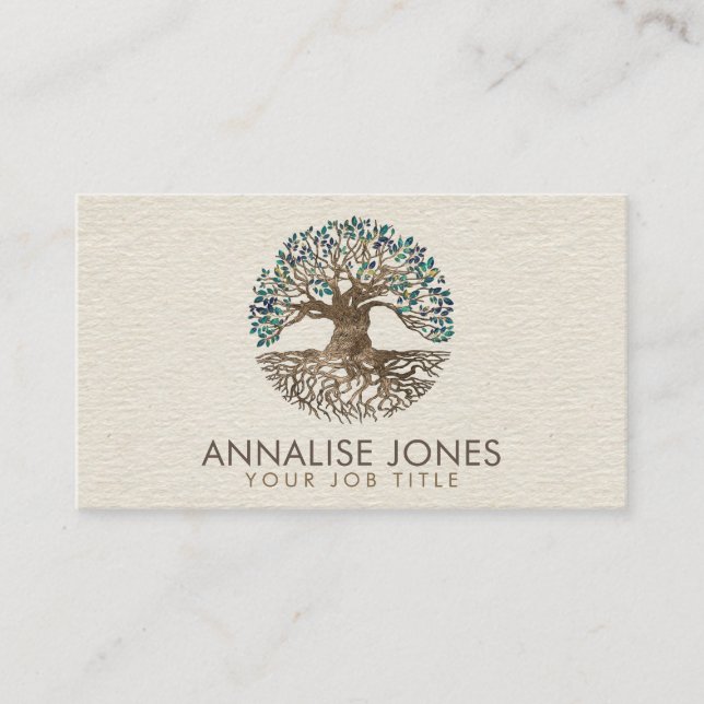 Golden Livets träd - Yggdrasil - Marble Lövs Visitkort (Framsida)