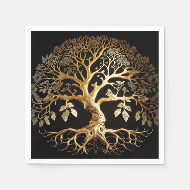 Golden Livets träd Yggdrasil Pappersservett (Framsidan)