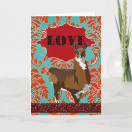 Golden Llama Kärlek Red Damask Hälsning Helgkort