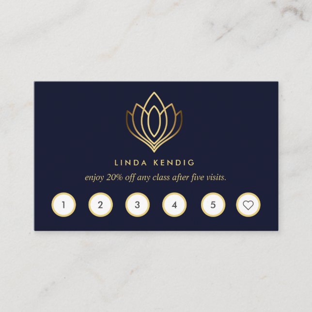 Golden Lotus | Blå | hälsa massage yoga Visitkort (Framsida)