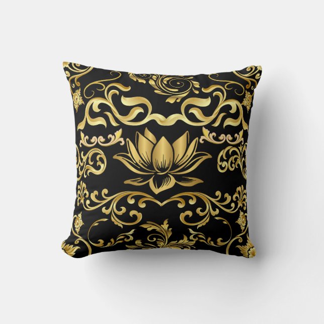 Golden Lotus & blommönster 2508 Kudde (Framsida)