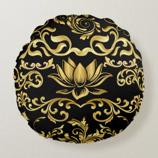 Golden Lotus & blommönster 2508 Rund Kudde
