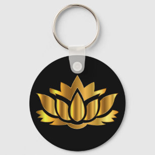 Golden Lotus Flower Keychain Nyckelring