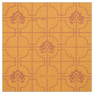 Golden Lotus Grid Mönster - White Lotus Tyg