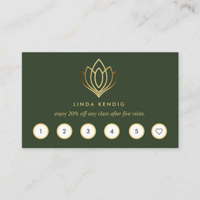 Golden Lotus | GRÖNT | hälsa massage yoga Visitkort (Framsida)