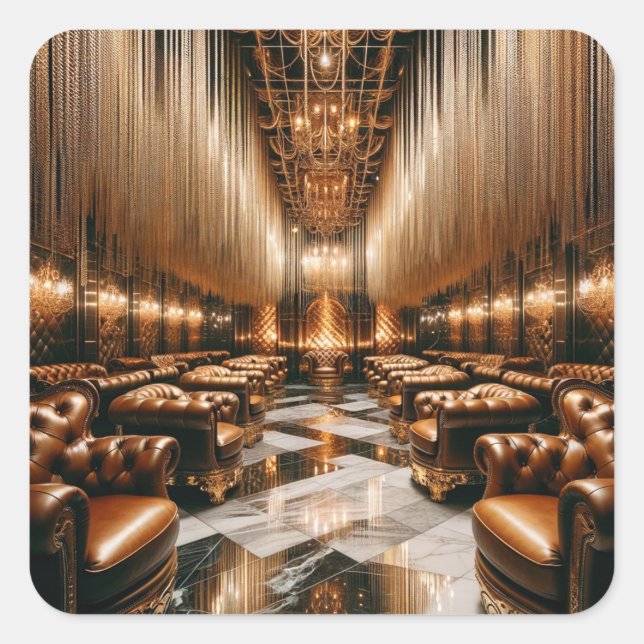 Golden Lounge Fyrkantigt Klistermärke (Framsida)