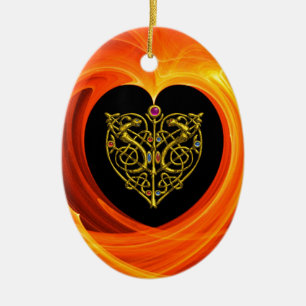 GOLDEN LÖV - CELTISKT HEART JULGRANSPRYDNAD KERAMIK