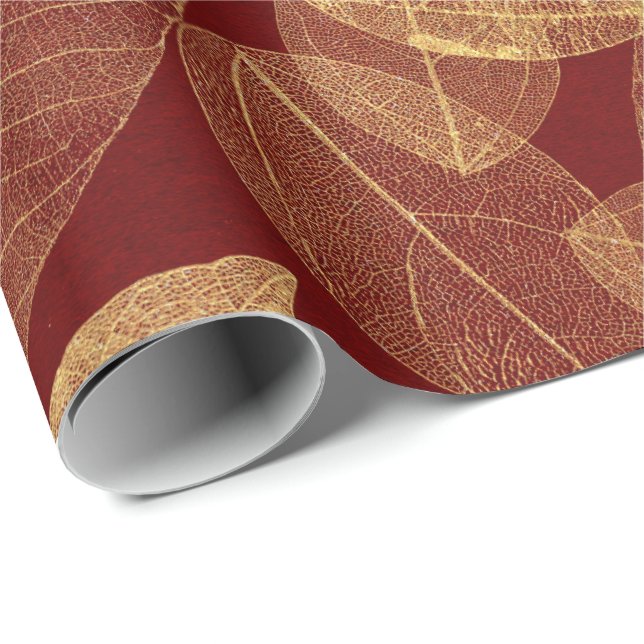 Golden Löv Crimson Maroon Burgundy Luxury Presentpapper (Rullad Hörn)