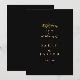 Golden Löv Gren Sparkles Elegant Black Bröllop Spara Datumet