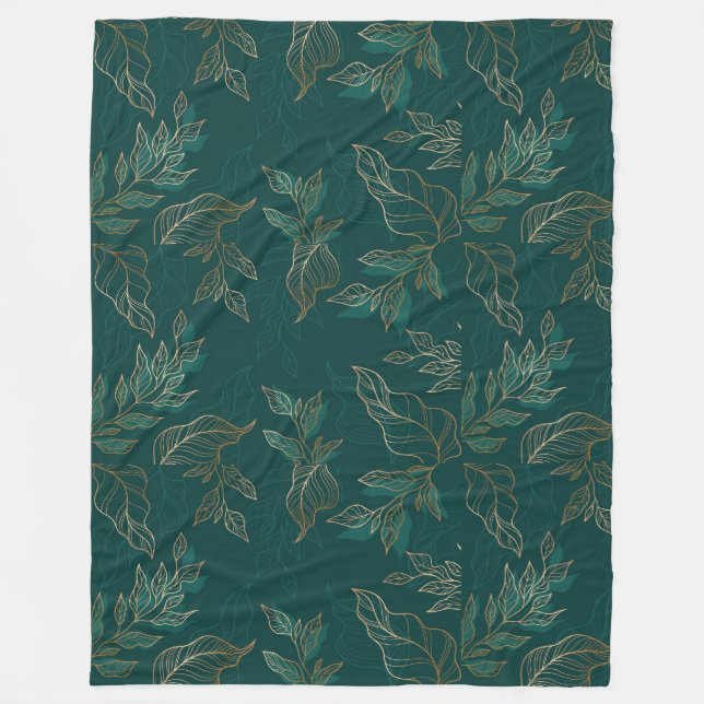 Golden Löv Hand plockade Line Art Fleece Blanket (Framsidan)